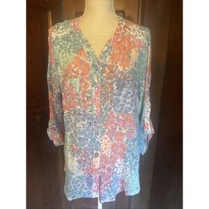 RUBY RD. WOMEN'S TOP Blouse‎ SIZE LARGE FLORAL 3/4 SLEEVE - Business, Spring EUC